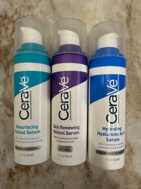 CeraVe Serums - Resurfacing Retinol, Skin Renewing Retinol and Hyaluronic Acid